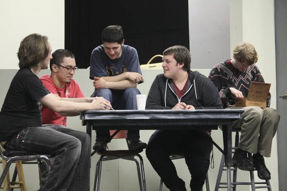 Alex Giorgi as Harding on the far left interacts with the other actors during a Wednesday evening rehearsal of "One Flew Over the Cuckoo's Nest" in the studio theater.