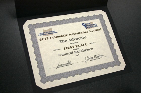 The Advocate newspaper and website win  General Excellence and 11 other awards at collegiate contest.