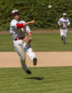 #3 Cody Childs making the throw to first base in game one against SWOCC.