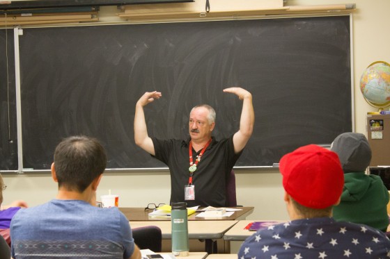 Chris Gorsek performing his day job, teaching geography to Mt. Hood students, before devoting time to his night job as a member of the Oregon House of Representatives.