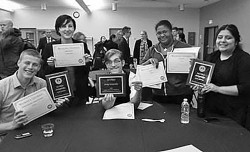 The forensics team celebrates the awards they were given after Day Two of the Whitworth University - Pacific University event. 