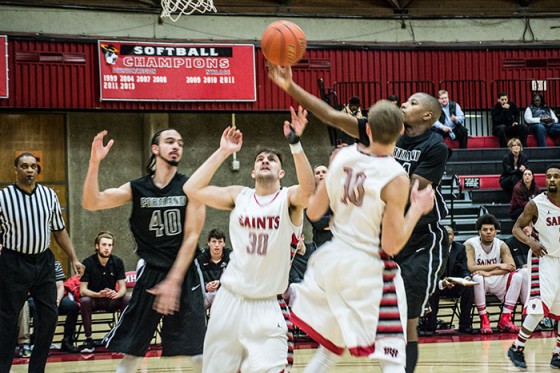 Portland Community College drives to the basket against Mt. Hood on Jan. 21 in Gresham. On Wednesday night, Mt. Hood defeated PCC, 69-66, in Portland behind Jamal Muhammad’s 22 points.