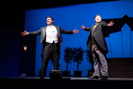 “The Drowsy Chaperone” actors Peter Woodford and Luke Swearengin perform “Cold Feet” during Tuesday’s dress rehearsal.