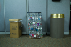 CAYA students created a recycling bin out of bottles.
