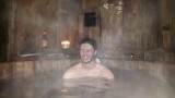 Adam Elwell, head editor, enjoying the hot water of Bagby for the first time.