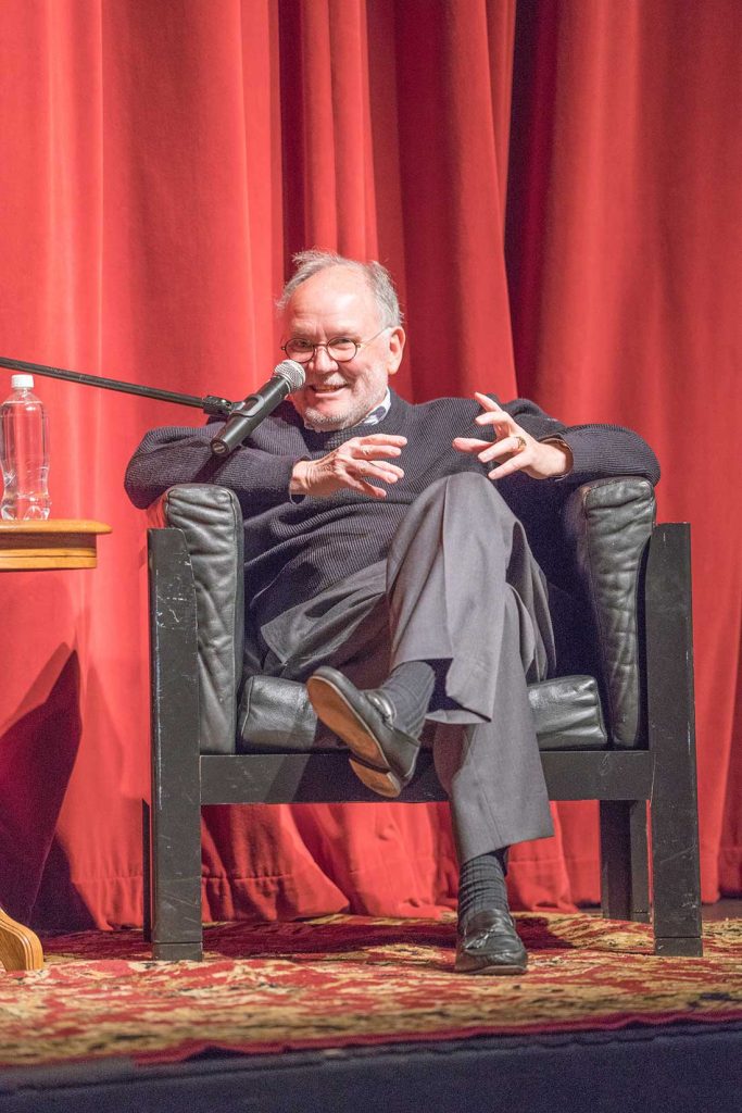 Co-founder and former president of Starbucks Coffee Company International, Howard Behar, talked about what it means to be a servant leader in the College Theatre on Wednesday at noon. Photo by Davyn Owen