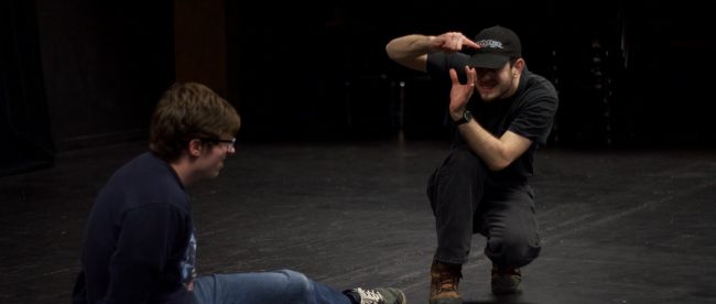 Improv members Josh Carter and Benjamin Rulla during rehearsal. Photo by Fadi Shahin.