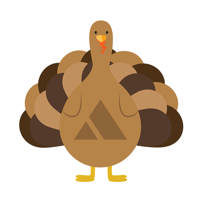 Cartoon of a turkey with the Advocate logo