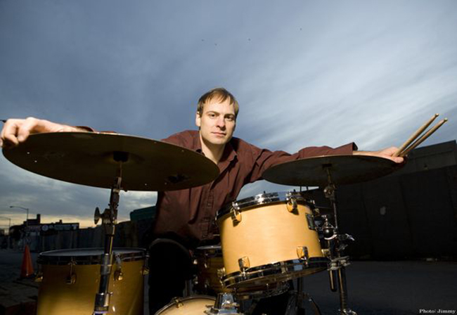 Ari Hoenig, jazz percussionist, featured with his drum kit.