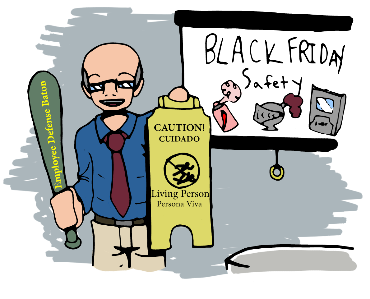 Cartoon displaying the woes of Black Friday.