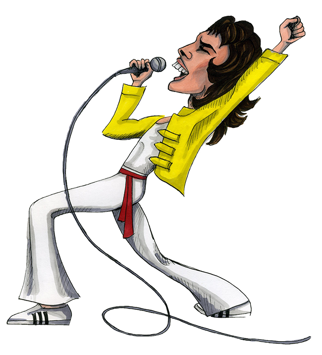 Graphic cartoon depiction of Freddie Mercury from 'Queen.'