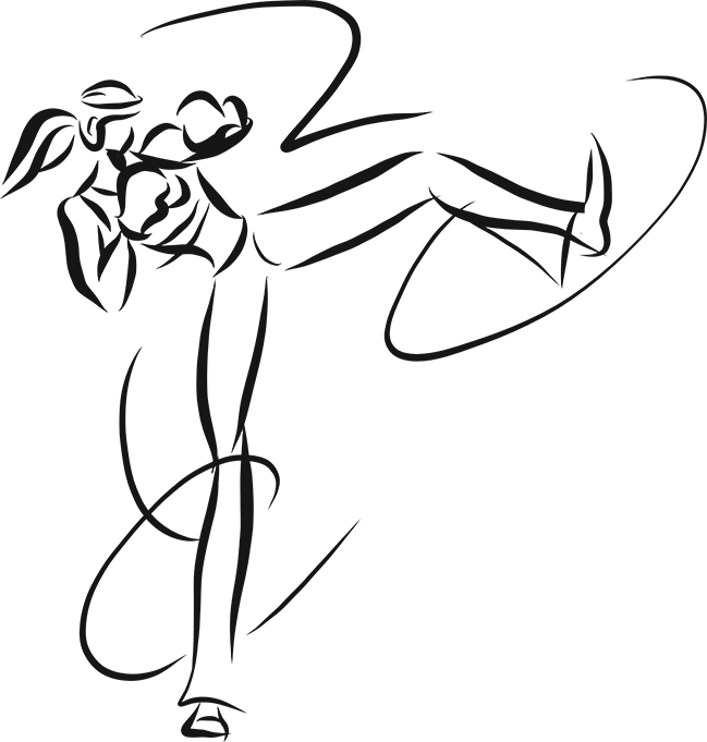 Outlined sketch of the movements used in kickboxing.