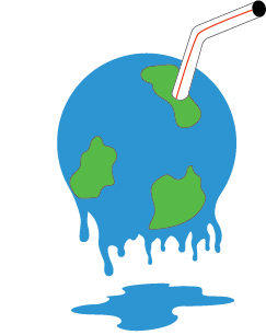 Earth is melting with a straw in it.