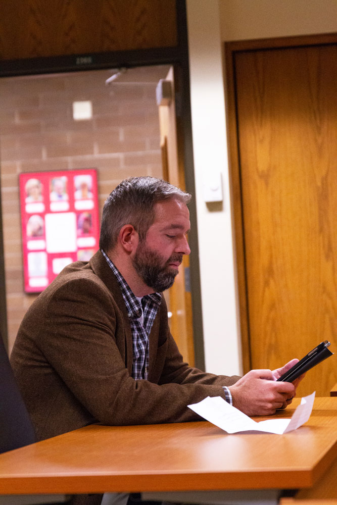 Photo of Dan Davey, current Mt. Hood jazz band director, during public input.