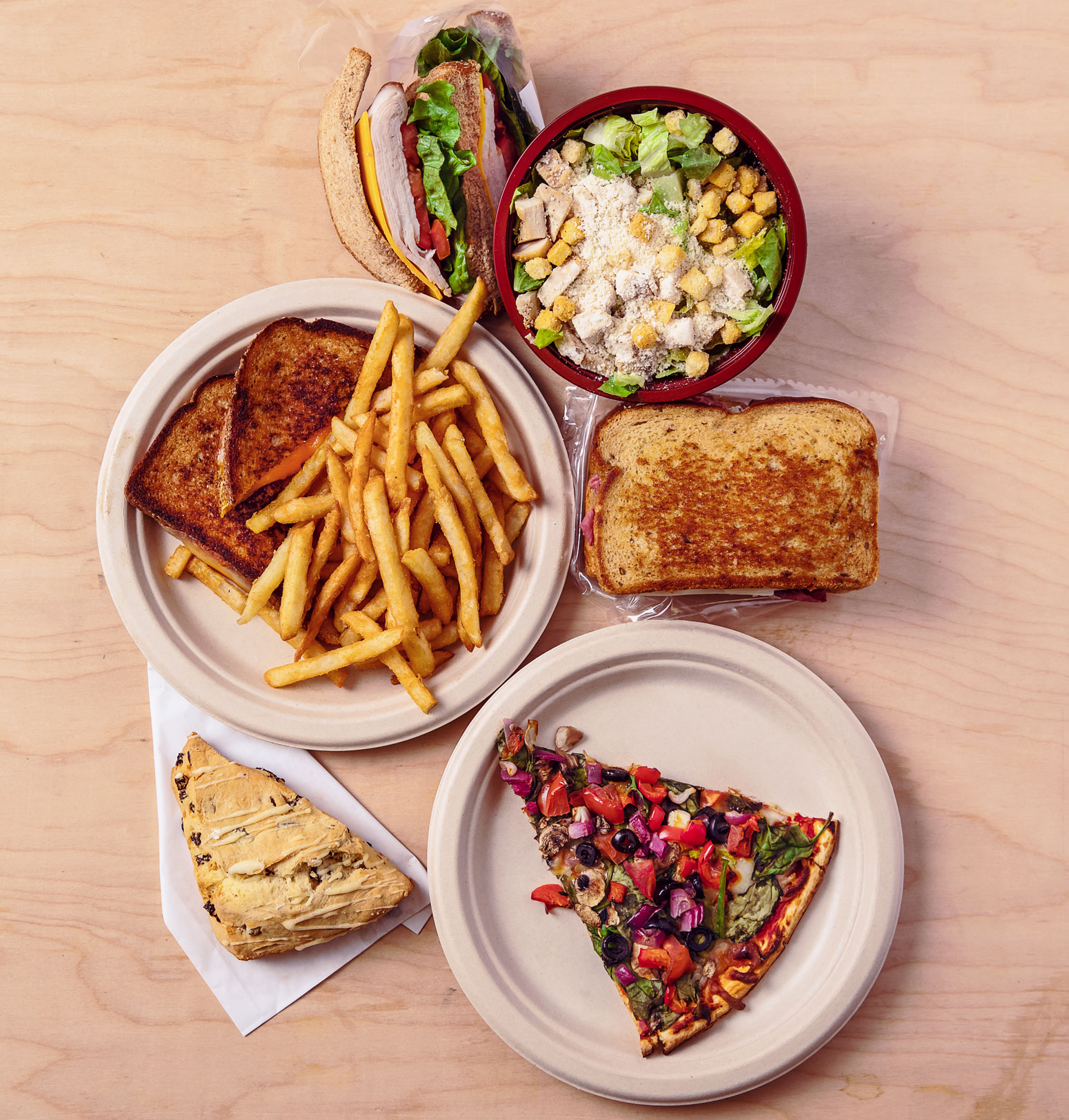 Photograph of various food items from the vendors on campus.