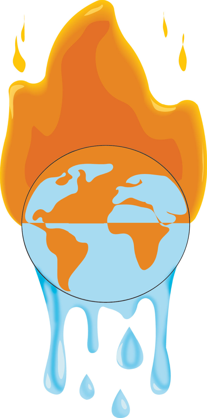 Graphic representing the Earth melting from the bottom and on fire at the top.