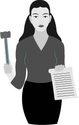 Graphic of a woman with gavel and a bill representing the abortion law issues.