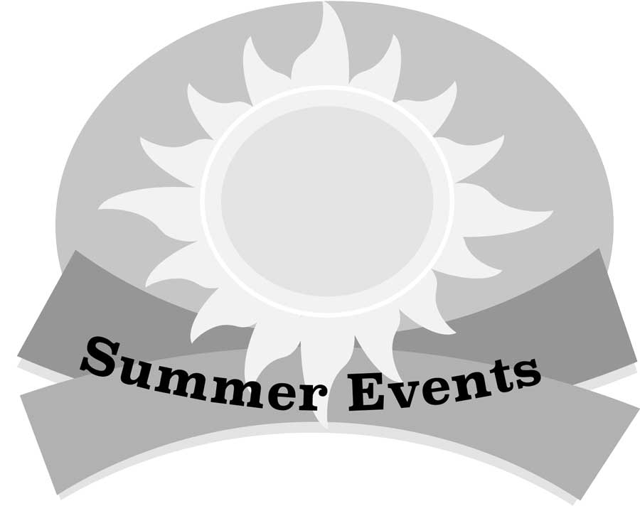 Whimsical sun with 'Summer Events' scrolled across the bottom.