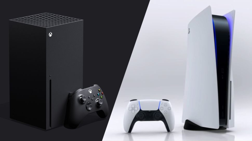 Side by side image of Xbox Series X and PlayStation 5 consoles